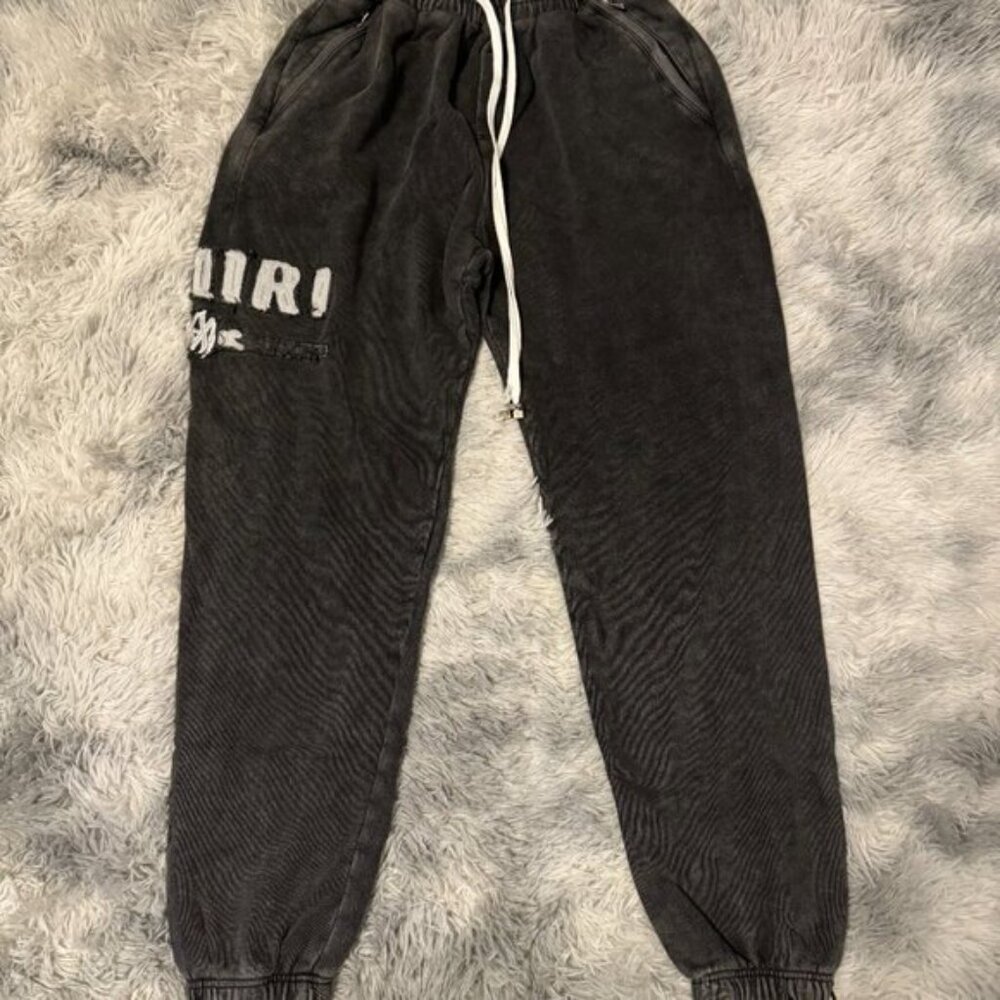 Amiri Gray Ripped Logo Sweatpants Men’s Size Large